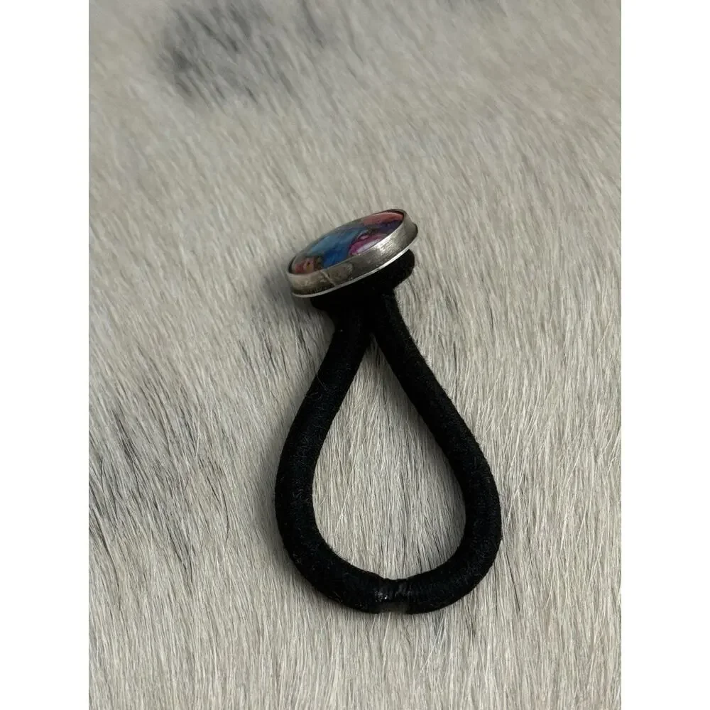 Native American Navajo Handmade Sterling Silver Pink Blue Dahlia Oyster Hair Tie